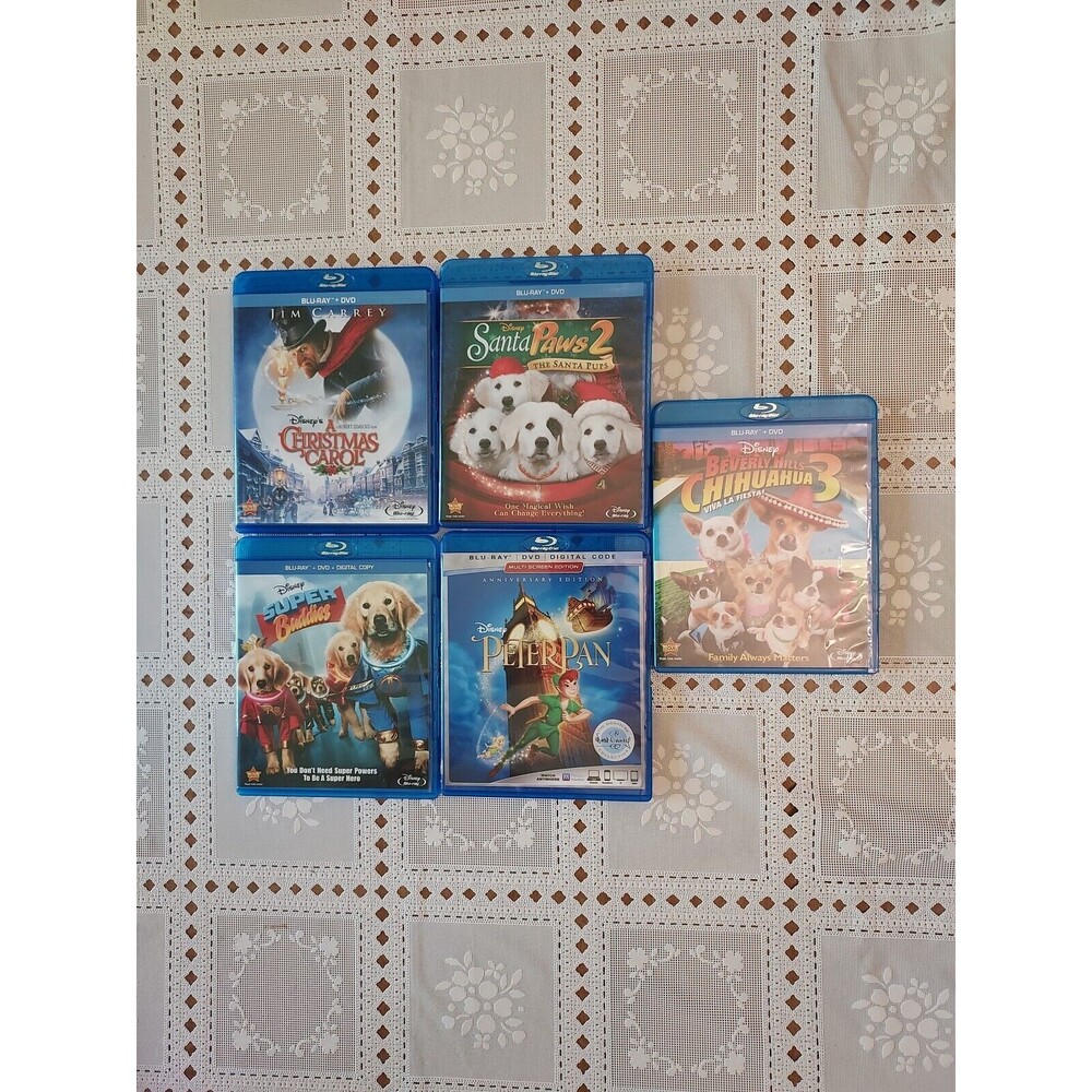 Disney Blue Ray DVDs Peter Pan BH Chihuahua Santa Paws 2 Super Buddie Xmas Carol